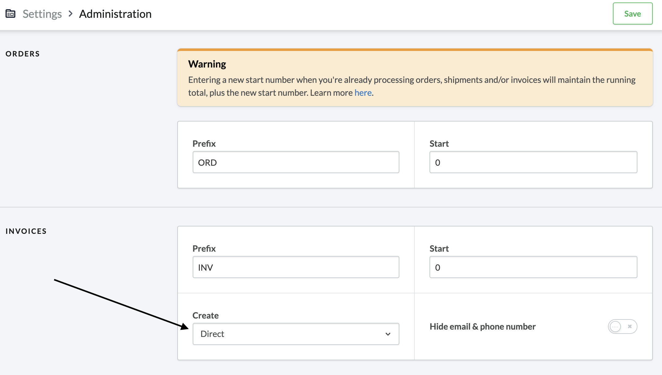Lightspeed eCom Store Back Office - Rechnungseinstellungen